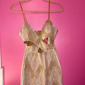 Love Culture Ivory and Tan Lace Dress